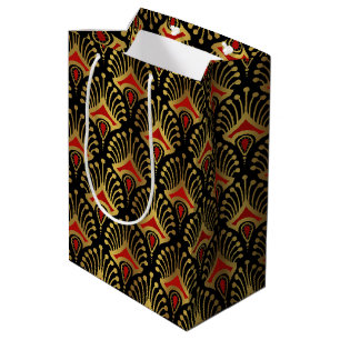 Sac Cadeau Moyen Motif Art déco or et rouge sur noir