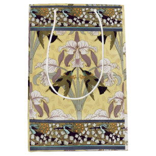 Sac Cadeau Moyen Motif Art Nouveau d'orchidée colibri vintage
