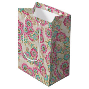 Sac Cadeau Moyen Motif artistique de fleurs japonaises abstraites u