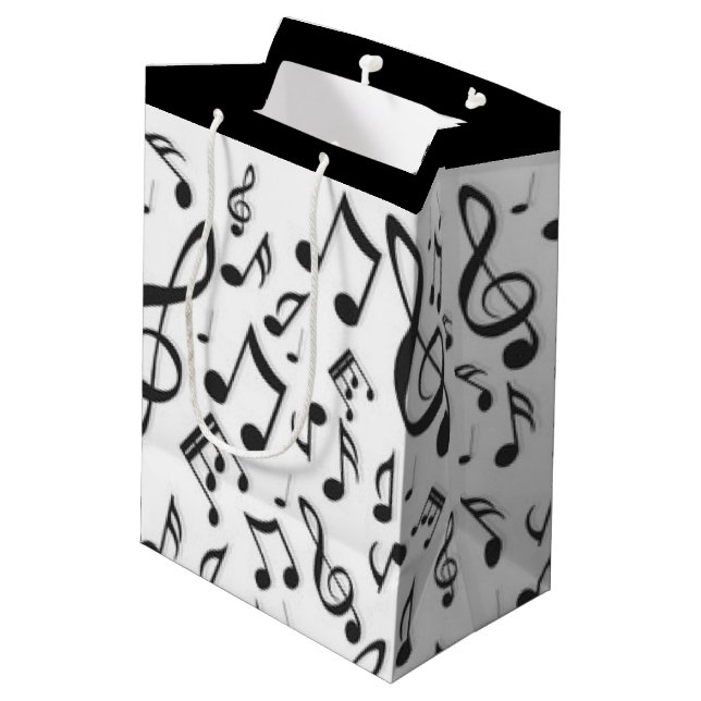 Sac Cadeau Moyen Motif Black Music Notes Conception d'impression (Dos Angle)