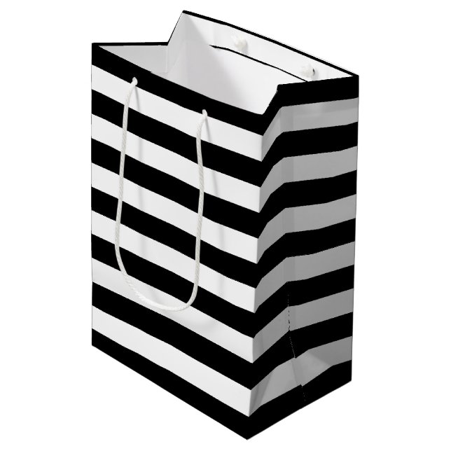 Sac Cadeau Moyen Motif Black White Stripes {choisissez votre couleu (Devant Angle)