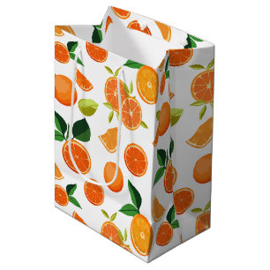 Sac Cadeau Moyen Motif botanique d'agrumes orange