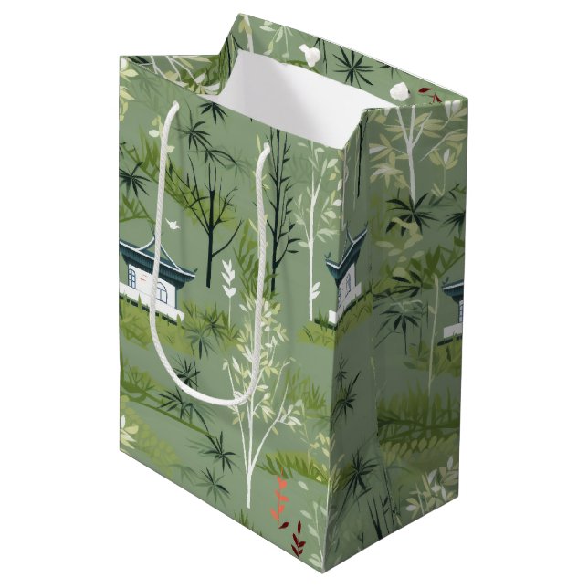 Sac Cadeau Moyen Motif botanique de la forêt de bambou Zen (1) (Devant Angle)