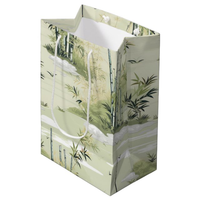 Sac Cadeau Moyen Motif botanique de la forêt de bambou Zen (2) (Devant Angle)