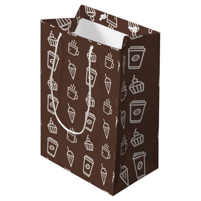 Sac Cadeau Moyen Motif café et cupcake (Devant Angle)