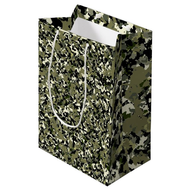 Sac Cadeau Moyen Motif camouflage vert noir crème Party (Devant Angle)