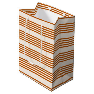 Sac Cadeau Moyen Motif couleur orange brun et beige cinq rayures