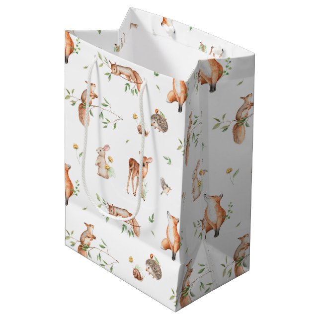 Sac Cadeau Moyen Motif d'amis animaux de bois mignon (Devant Angle)