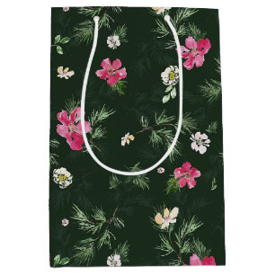 Sac Cadeau Moyen Motif d'aquarelle de Noël rouge