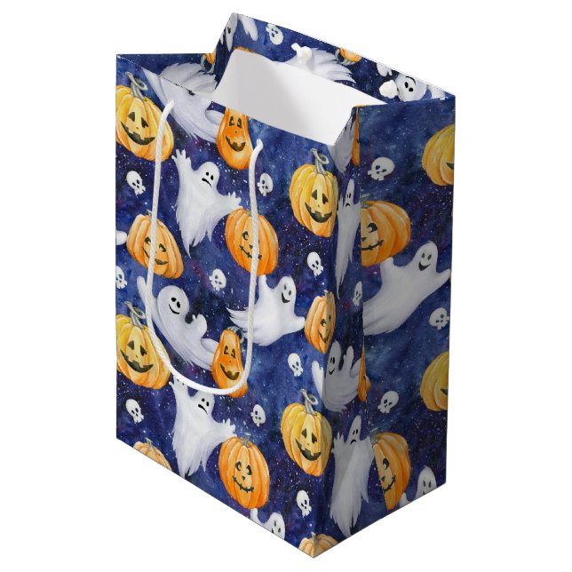 Sac Cadeau Moyen Motif d'aquarelle Halloween (Devant Angle)
