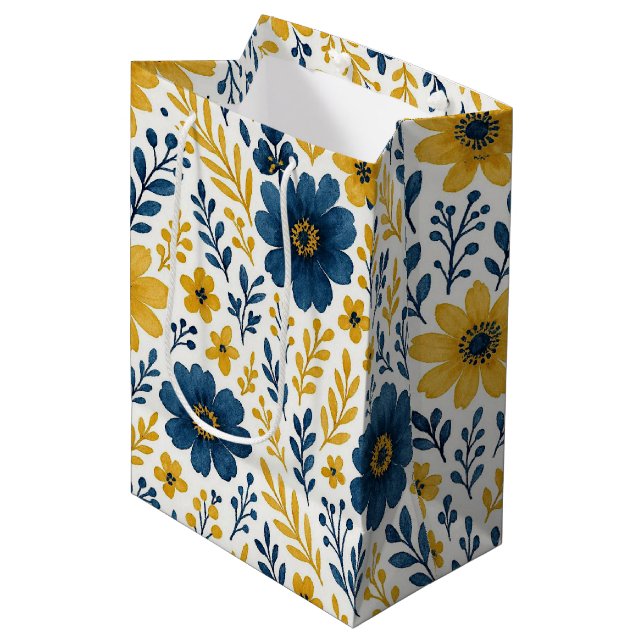 Sac Cadeau Moyen Motif d'art floral méditerranéen classique (Devant Angle)