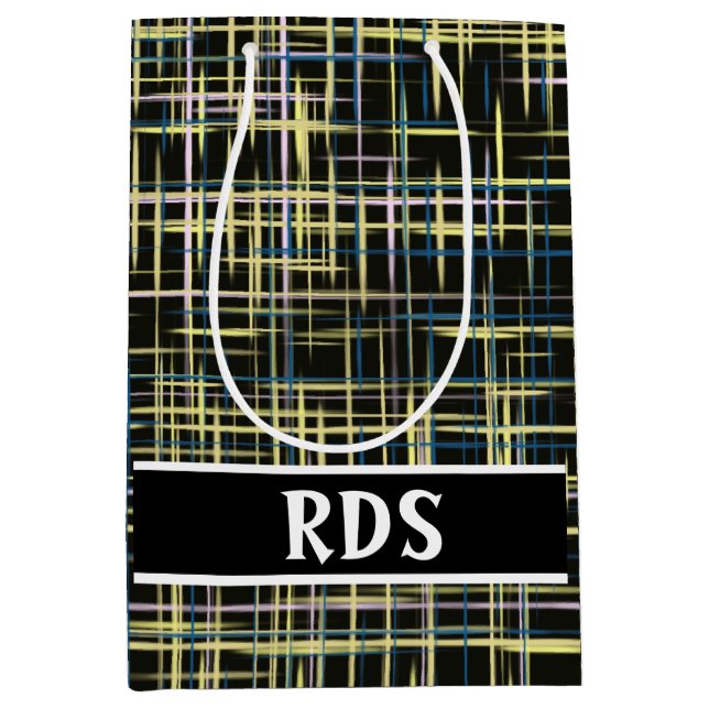 Sac Cadeau Moyen Motif d'art Lignes de grille jaune (Devant)