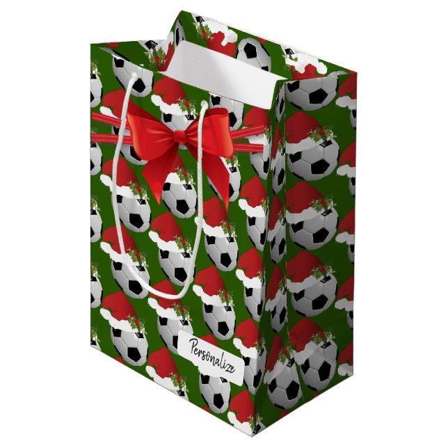 Sac Cadeau Moyen Motif de ballon de football de Noël (Devant Angle)
