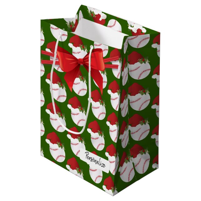 Sac Cadeau Moyen Motif de baseball de Noël (Devant Angle)