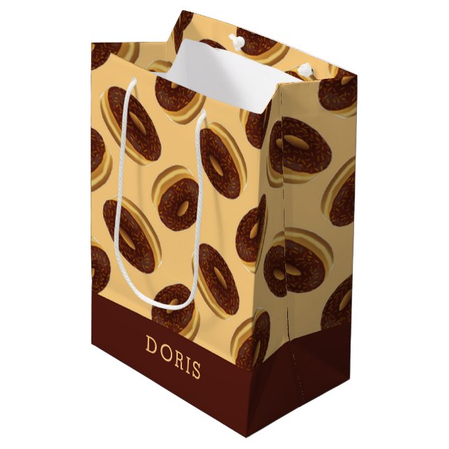 Sac Cadeau Moyen Motif de beignes marron chocolat (Devant Angle)