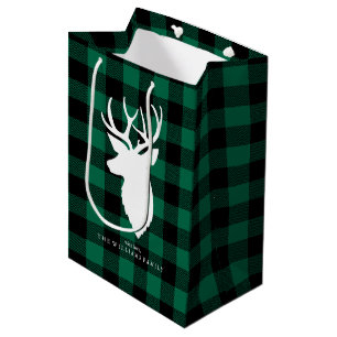 Sac Cadeau Moyen Motif de buffle vert Festif Plaid
