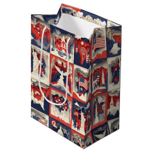 Sac Cadeau Moyen Motif de carreau en papier découpé patriotique en