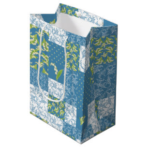 Sac Cadeau Moyen Motif de chaudronnerie de Lilies-of-the-Valley Blu