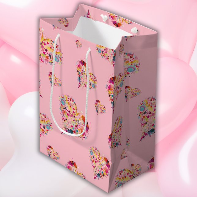 Sac Cadeau Moyen Motif de coeur rétro rose Valentine (Créateur téléchargé)