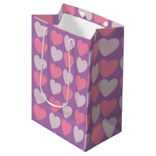 Sac Cadeau Moyen Motif de Coeurs d'Amour rose violet