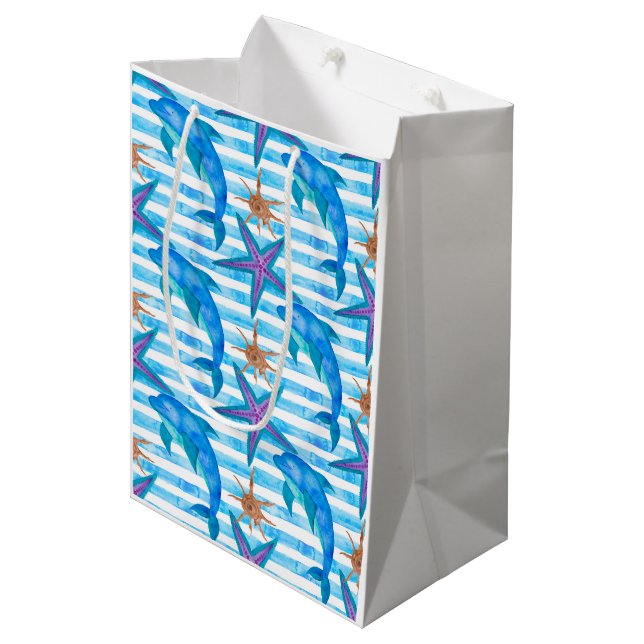 Sac Cadeau Moyen Motif de dauphin d'aquarelle (Devant Angle)