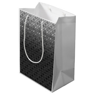 Sac Cadeau Moyen Motif de dégradé géométrique noir et blanc