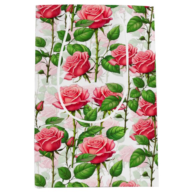 Sac Cadeau Moyen Motif de feuillage floral rose (Devant)