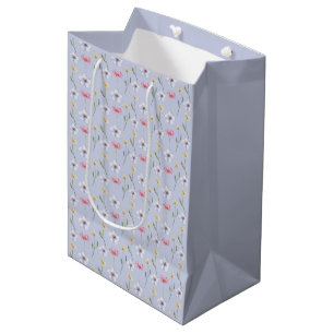 Sac Cadeau Moyen Motif de fleur sauvage à l'aquarelle bleu pâle mod