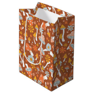Sac Cadeau Moyen Motif de fleurs de champignons Vintages rétro