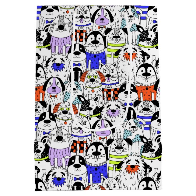 Sac Cadeau Moyen Motif de foule de chiens colorés (Dos)