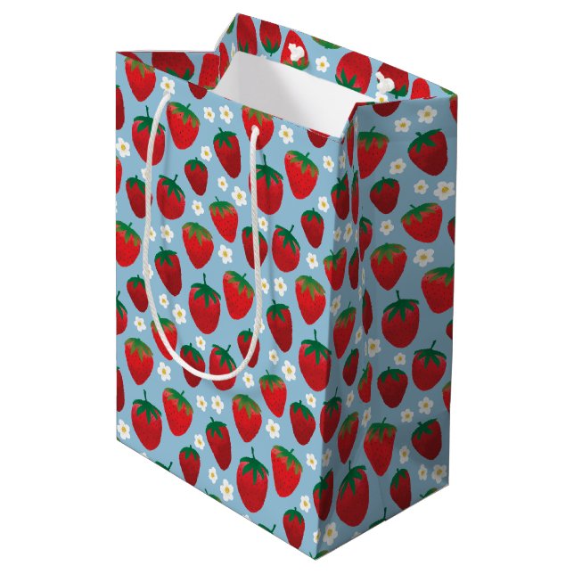 Sac Cadeau Moyen Motif de fraises sucrées (Dos Angle)