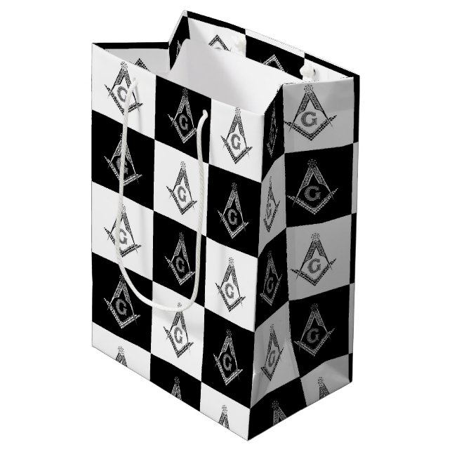 Sac Cadeau Moyen Motif de Freemason À damiers (Devant Angle)