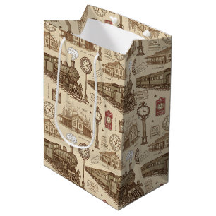 Sac Cadeau Moyen Motif de gare ferroviaire vintage (1)