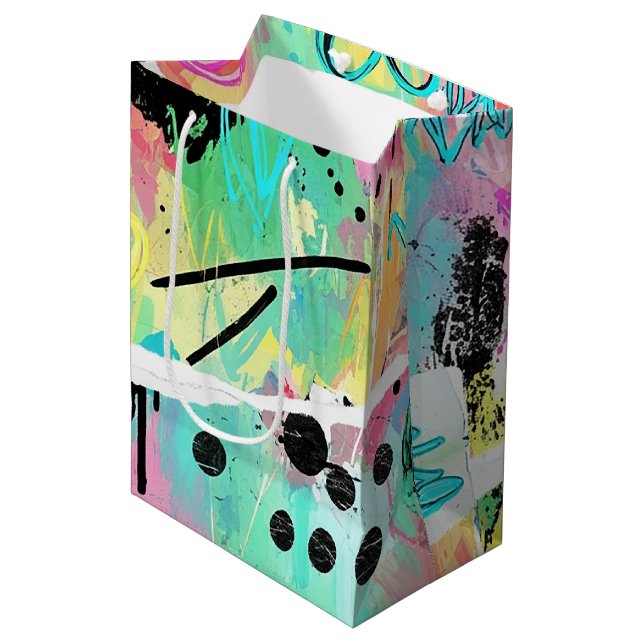 Sac Cadeau Moyen Motif de graffiti urbain coloré (7) (Devant Angle)