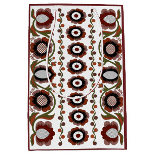 Sac Cadeau Moyen Motif de l'art folklorique estonien avec fleurs