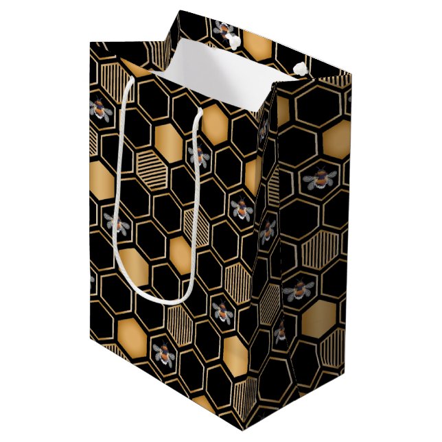 Sac Cadeau Moyen Motif de nid d'abeille (Devant Angle)