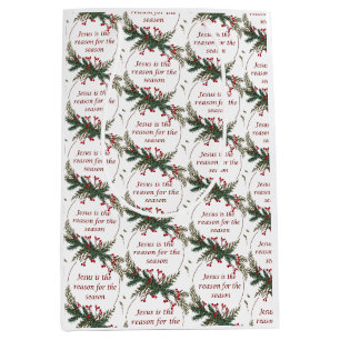 Sac Cadeau Moyen Motif de Noël de la saison Holly Berry Wreath