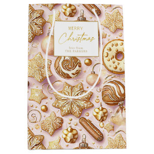Sac Cadeau Moyen Motif de Noël en or rose #12 ID1009 Enveloppement