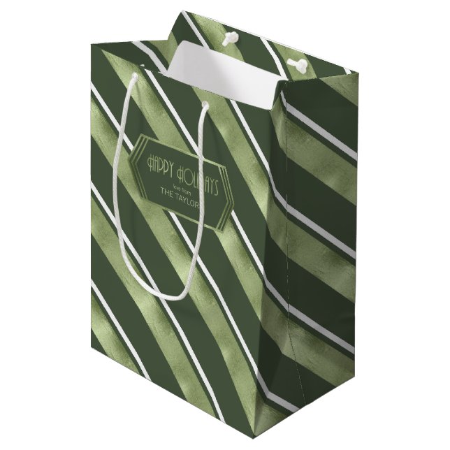 Sac Cadeau Moyen Motif de Noël Vert/Blanc ID862 (Devant Angle)