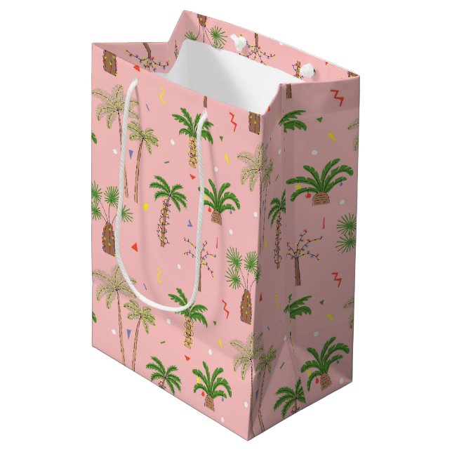 Sac Cadeau Moyen Motif de palmiers de Noël tropicaux (Devant Angle)