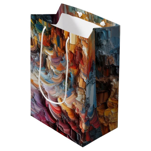 Sac Cadeau Moyen Motif de peinture texturé épais (Devant Angle)