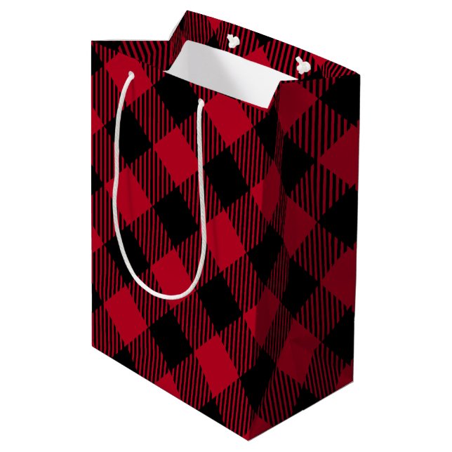 Sac Cadeau Moyen Motif de plaid de Buffalo de contrôle de rouge et (Dos Angle)
