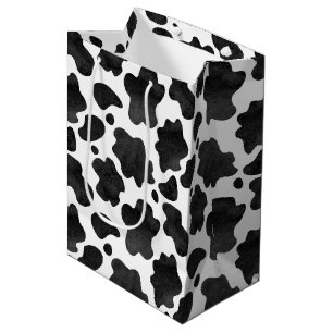 Sac Cadeau Moyen Motif de points de vache Poster de animal noir et