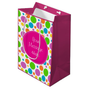 Sac Cadeau Moyen Motif de points lumineux colorés Texte personnalis