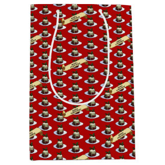 Sac Cadeau Moyen Motif de pudding de Noël Joyeux Noël ! Motif de ho