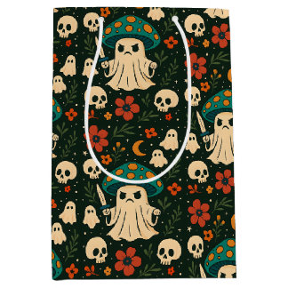 Sac Cadeau Moyen Motif de Shroom-Skull et de Fleurs