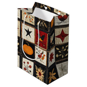 Sac Cadeau Moyen Motif de surface composée d'automne rustique   Mot