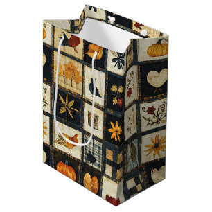 Sac Cadeau Moyen Motif de surface composée d'automne rustique   Pat
