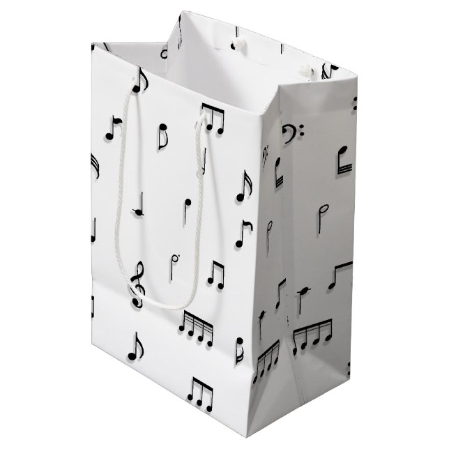 Sac Cadeau Moyen Motif de symboles Black & White Music Notes (Devant Angle)