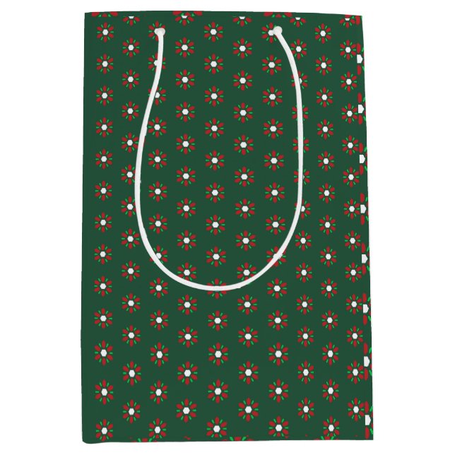 Sac Cadeau Moyen Motif de vacances en arrière - plan rouge et vert (Devant)